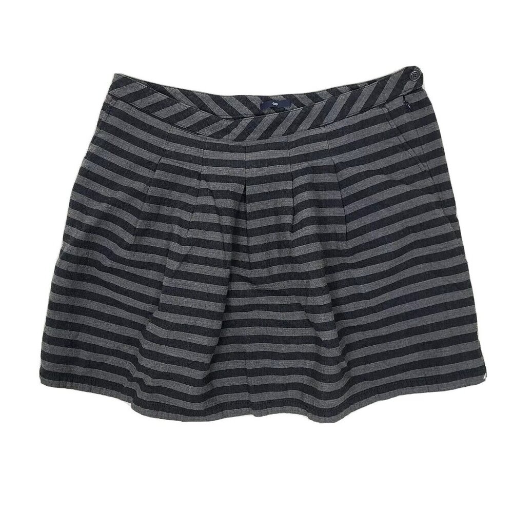 Gap‎ Skirt Womens Size 14 Gray Striped Pleated Side Zip 100% Cotton with Pockets